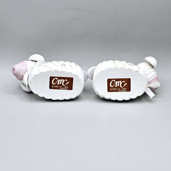 Vintage Easter Lamp Decor CMC 1984 Wooden Pair Hand Pained Green Lavender Flower - Picture 9 of 13